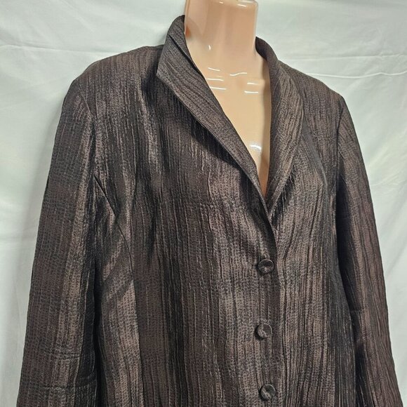 Eileen Fisher Preshrunk Satin Button Up Jacket Women Size M Brown Silk - Picture 2 of 16